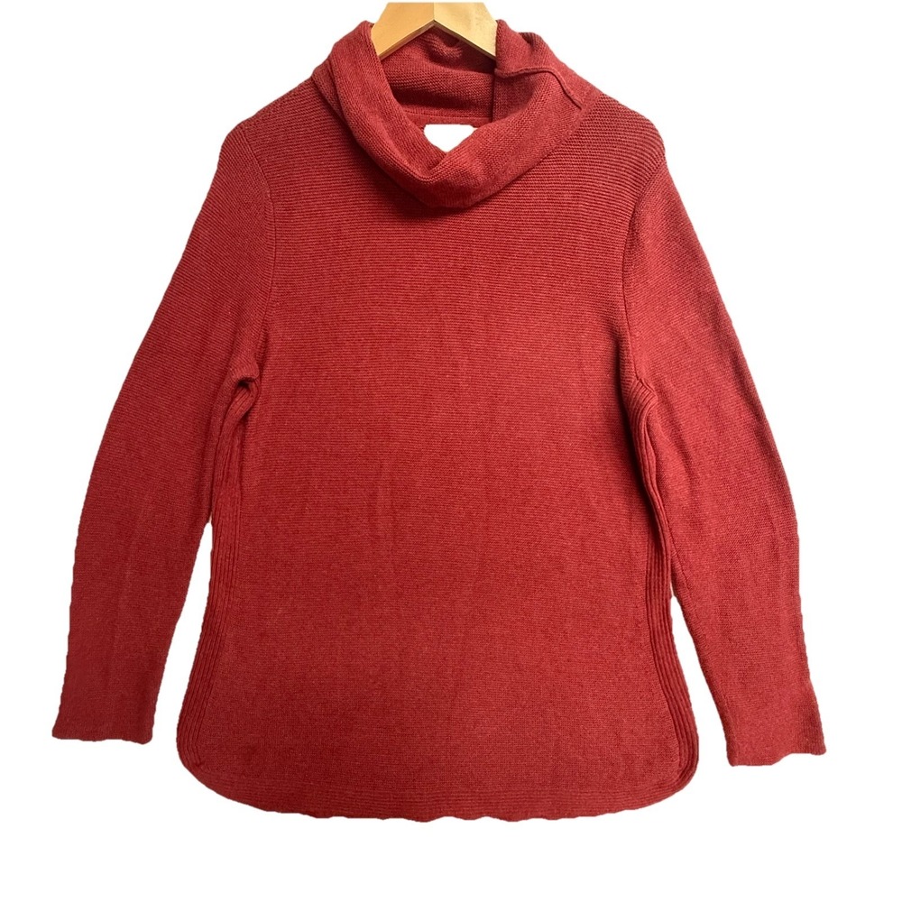 Indigenous Women's Organic Cotton Sweater Cowl Neck Pullover Red Fair Trade Knit